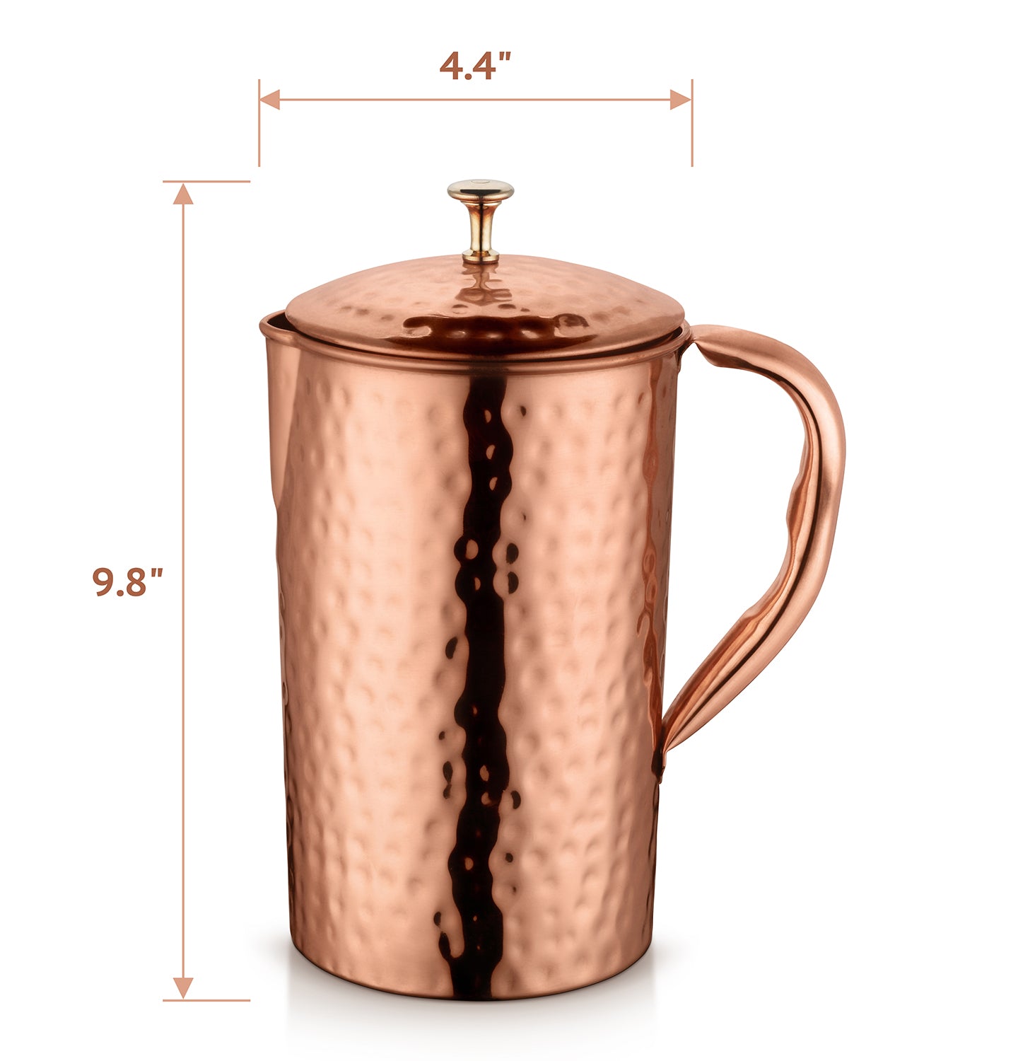 100% Pure Copper Pitcher 2 store Glass with 2 Glass Lid and 2 Glass Coasters 1 Pitcher Coaster